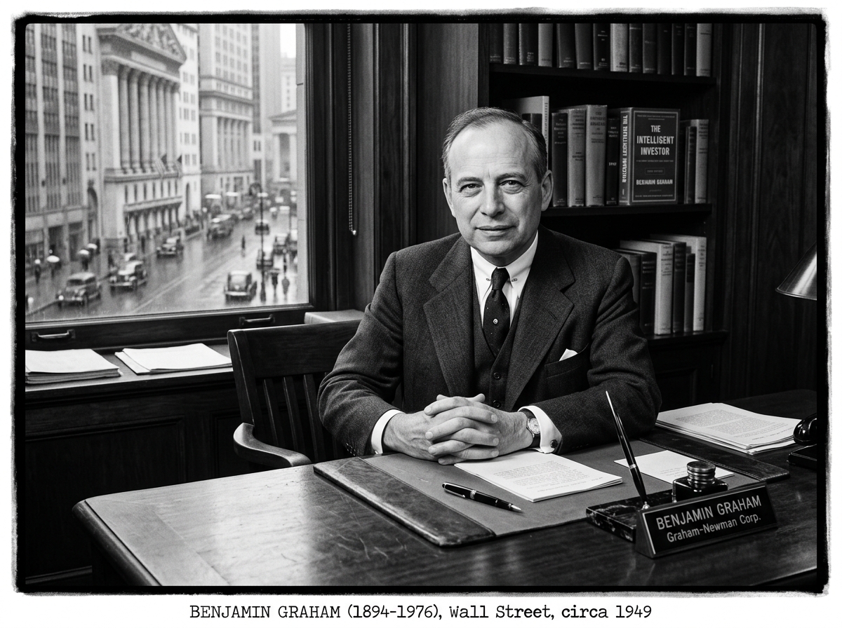 Chân dung huyền thoại Benjamin Graham tại văn phòng Phố Wall năm 1949