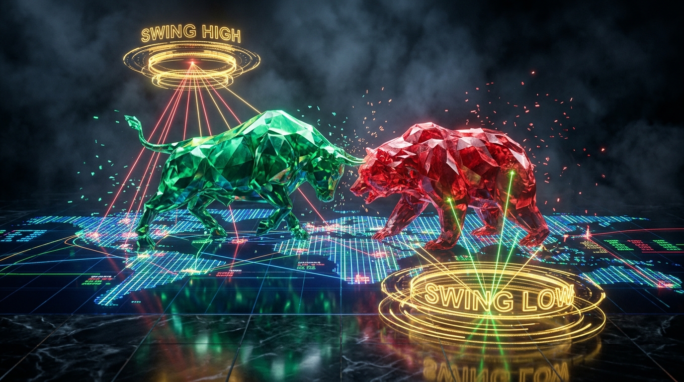 Cuộc chiến 3D giữa Bò và Gấu tại các tọa độ Swing High và Swing Low