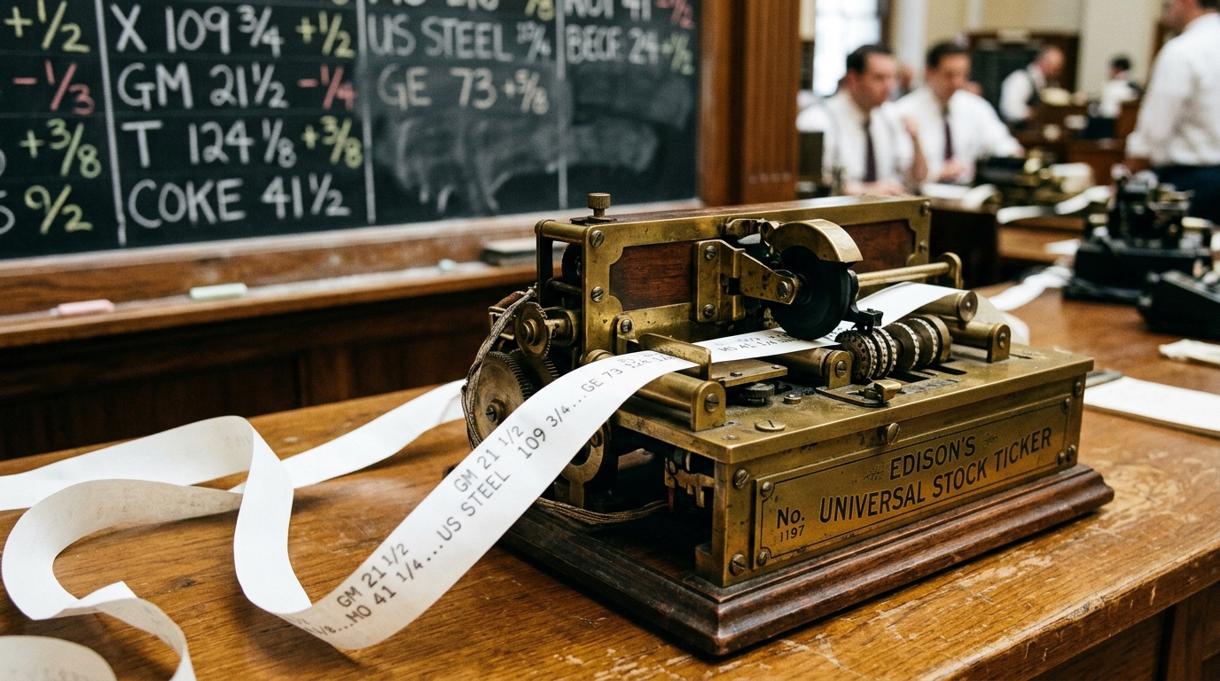 Máy đọc băng giá Edison Ticker Tape và bảng yết giá chứng khoán cổ điển